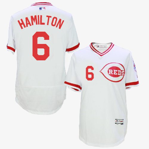 Reds #6 Billy Hamilton White Flexbase Authentic Collection Cooperstown Stitched MLB Jersey - Click Image to Close
